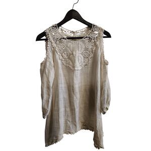 Chelsea & Violet XS Ivory Lace Top‎ Cold Shoulder Long Sleeve Blouse